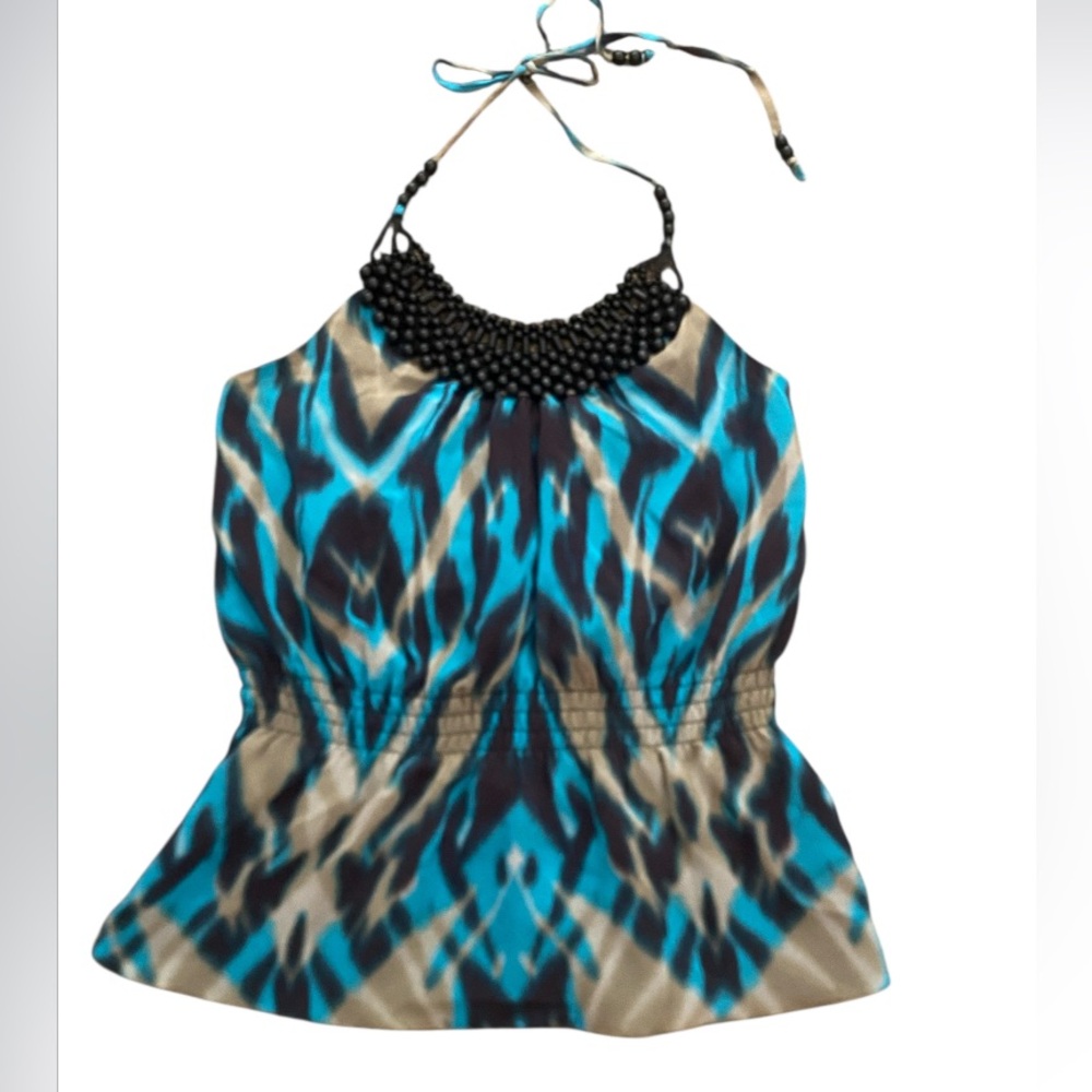 Bebe Black and Blue Embellished Halter Tank Top Size S